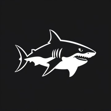 A sleek black silhouette logo of a shark, isolated against a dark background.