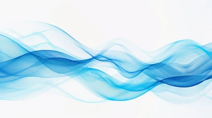 Fotobehang A blue abstract wave pattern set against a white background. © vadymstock