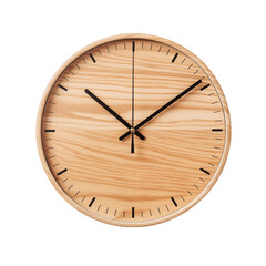 Elegant Wooden Wall Clock with Minimalist Design isolated on transparent background