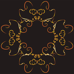 Fantasy ornament with curls. Illustration with place for inscription. Gold gradient on a black background for printing on fabric, applique and cards.