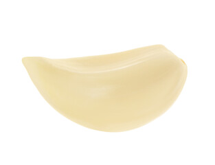 One peeled clove of garlic isolated on white