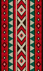 Vertical Traditional Arabian Sadu Weaving Pattern In Red Black And White Sheep Wool by Craitza - obrazy, fototapety, plakaty
