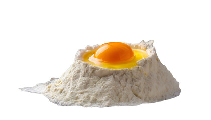 broken egg in flour. Isolated on transparent background.