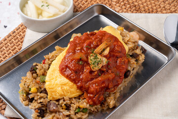 Pepper, tomato, pasta, spaghetti, rosé, shrimp, cream, perilla, aglio e olio, trouble, pollack, tripe, garlic, omurice, gambas, al-hiyo,