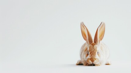 Obraz premium cute fluffy rabbit with long ears on a white background with copy space for text, easter day concept