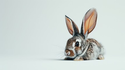 fluffy rabbit with long ears on a white background with copy space for text, easter day concept