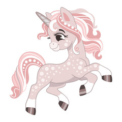 Cute pink unicorn isolated on a white background