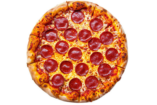 Top View of Pepperoni Pizza on Transparent Background