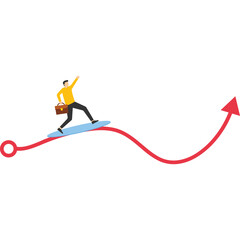 Fototapeta premium Survive stock market volatility, investment fluctuation or market ups and downs, professionally to smooth the way in market downturn, confident businessman exploring stock market wave chart.
