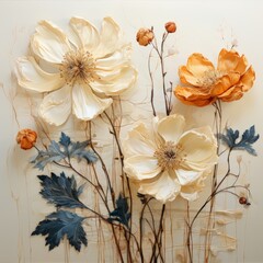 Delicate Beauty: Beautifully pressed flowers on linen fabric