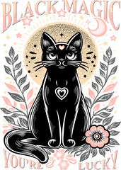 Black cat illustration on white background.
