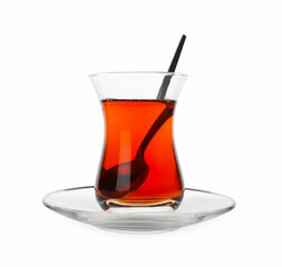 Tasty Turkish tea in glass isolated on white