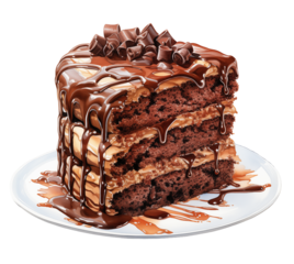Chocolate cake isolated on transparent.