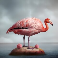 Majestic Flamingo Standing on a Rock - obrazy, fototapety, plakaty