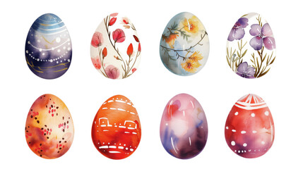 Easter eggs set. Watercolor illustration isolated on a transparent background. Clipart PNG