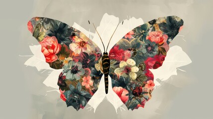 a picture of a butterfly with a lot of flowers on it's wings and wings spread out to the side.