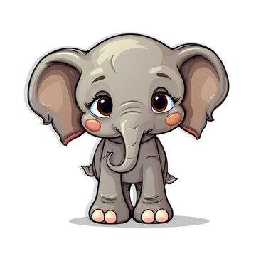 Cute little cartoon elephant with glasses watercolor sticker on white background, Generative AI