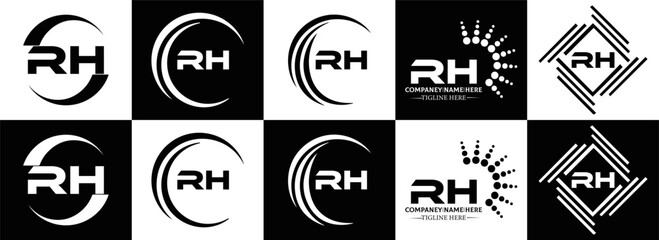 RH logo. RH set , R H design. White RH letter. RH, R H letter logo design. Initial letter RH letter logo set, linked circle uppercase monogram logo. R H letter logo vector design.	
