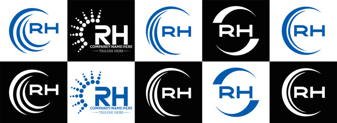 RH logo. RH set , R H design. White RH letter. RH, R H letter logo design. Initial letter RH letter logo set, linked circle uppercase monogram logo. R H letter logo vector design.	

