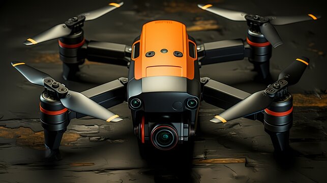 A top view of a compact drone with a solid background, highlighting its foldable design and high-resolution camera