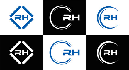 RH logo. RH set , R H design. White RH letter. RH, R H letter logo design. Initial letter RH letter logo set, linked circle uppercase monogram logo. R H letter logo vector design. 