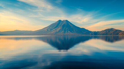 Fototapeta na wymiar Volcanic mountain in morning light reflected.