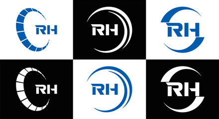 RH logo. RH set , R H design. White RH letter. RH, R H letter logo design. Initial letter RH letter logo set, linked circle uppercase monogram logo. R H letter logo vector design.	
