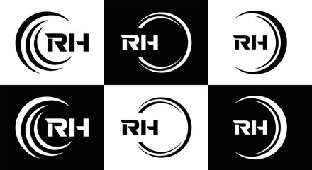 RH logo. RH set , R H design. White RH letter. RH, R H letter logo design. Initial letter RH letter logo set, linked circle uppercase monogram logo. R H letter logo vector design.	
