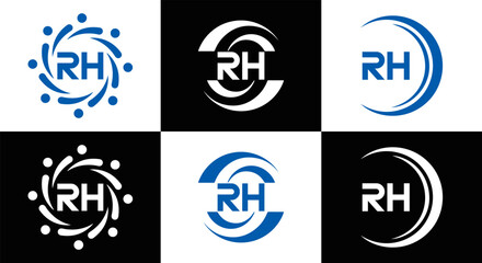 RH logo. RH set , R H design. White RH letter. RH, R H letter logo design. Initial letter RH letter logo set, linked circle uppercase monogram logo. R H letter logo vector design.	
