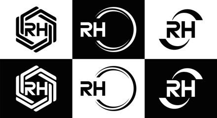 RH logo. RH set , R H design. White RH letter. RH, R H letter logo design. Initial letter RH letter logo set, linked circle uppercase monogram logo. R H letter logo vector design.	
