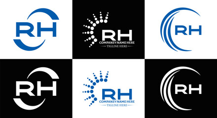 RH logo. RH set , R H design. White RH letter. RH, R H letter logo design. Initial letter RH letter logo set, linked circle uppercase monogram logo. R H letter logo vector design.	

