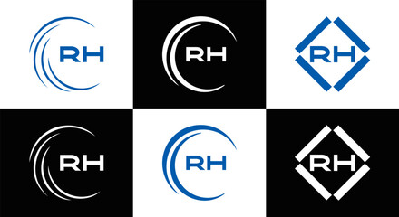 RH logo. RH set , R H design. White RH letter. RH, R H letter logo design. Initial letter RH letter logo set, linked circle uppercase monogram logo. R H letter logo vector design.	
