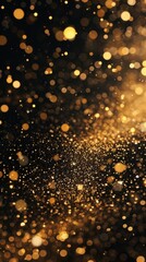 Golden confetti sparkles against a black isolated background, embodying the festive spirit of Christmas and New Year celebrations in a trendy and glamorous golden hue.