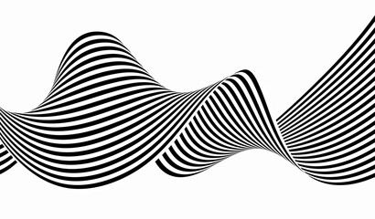 Abstract wave background, black and white wavy stripes or lines design. Optical art.