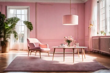 light pink room with table and chairs