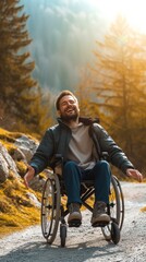A contented man in a wheelchair portrays joy and resilience, embracing life with a positive attitude.