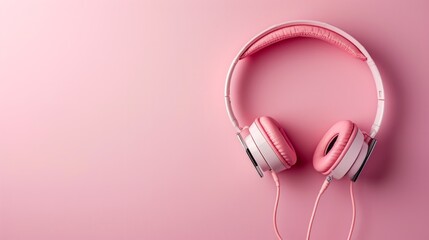 Headphones are displayed against a pink background, offering ample space for text, creating a vibrant and eye-catching composition.