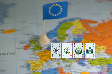 map, europe, european union, flag, colors, blur, playing card, s
