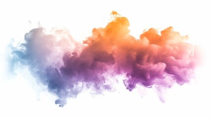 Fototapeta premium A dense and colorful cloud of haze is isolated against a white background, creating a striking visual contrast.