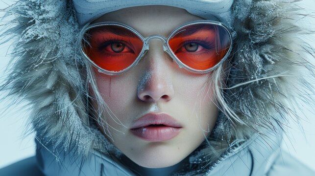 A Close Up Of A Person Wearing Ski Goggles And A Hat With A Fur Lined Hood And Goggles On.