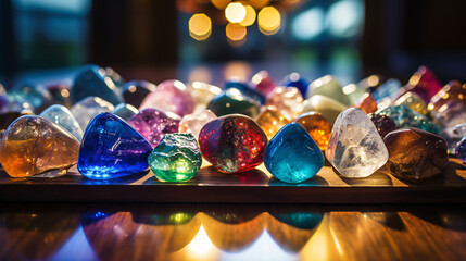 Vibrant collection of polished gemstones displayed. - obrazy, fototapety, plakaty
