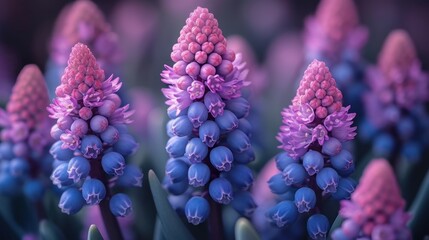 a close up of a bunch of flowers with pink and blue flowers in the middle of the picture and purple flowers in the middle of the picture. - obrazy, fototapety, plakaty