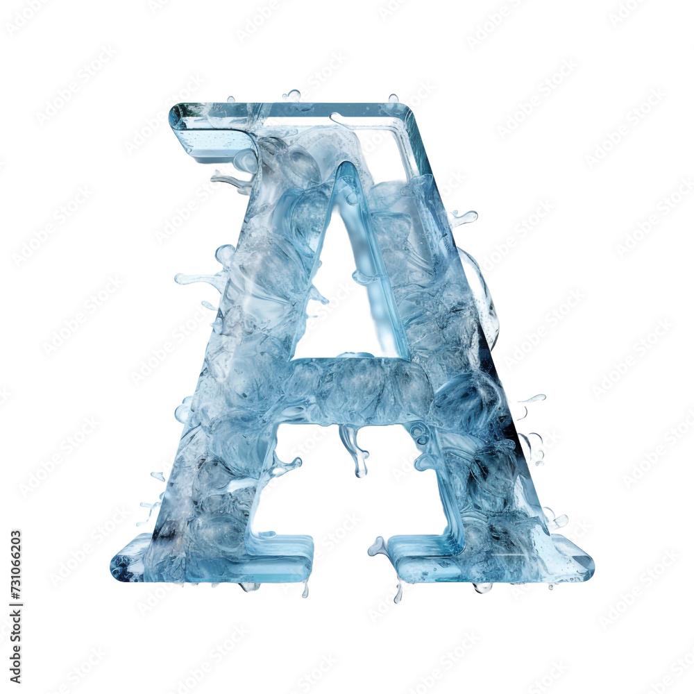 Poster letter a with ice elements ice made of ice 3d isolated on transparent background