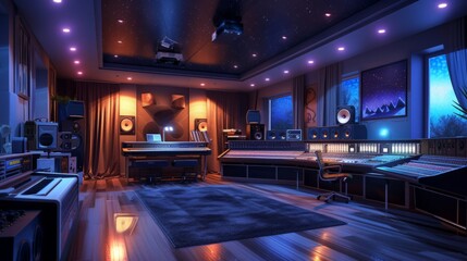 Interior of music or sound recording studio