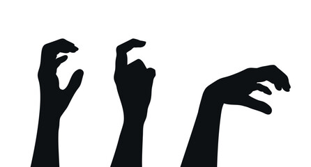 Set of human hands silhouettes showing scary gestures. Monster claw hand. Creature scratching hand. Vector illustration