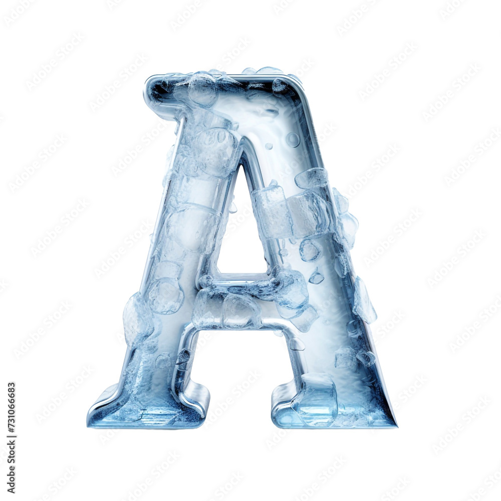 Poster letter a with ice elements ice made of ice 3d isolated on transparent background