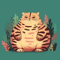 Chubby Cartoon Tiger in the Jungle