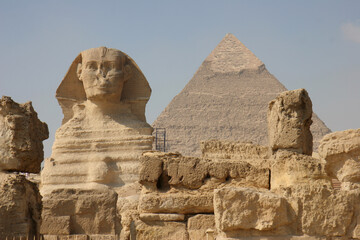 The Great Sphinx of Giza,  located in the pyramid complex near Cairo, Egypt. One of Seven Wonders...
