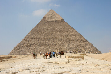 The Great Pyramids in Giza pyramid complex, Egypt. One of Seven Wonders of the World.