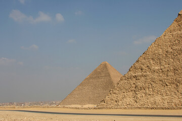 The Great Pyramids in Giza pyramid complex, Egypt. One of Seven Wonders of the World.